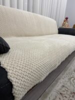 Petek Desen Çekyat Örtüsü - krem