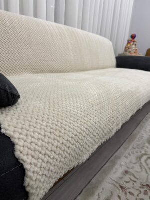 Petek Desen Çekyat Örtüsü - krem